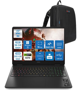 Hp Omen Slim Intel® Core Ultra 9 285H Aı Ddr5 96GB 512GB SSD 8GB/RTX5070 16" Wqxga (2560 x 1600) 240 Hz, 3 Ms 500 Nits IPS WINDOWS11HOME Gaming Laptop CD7J9EAH41+ZETTAÇANTA