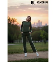 Gd Goldoremi 040 Modal Kadın Şerit Detaylı Kolları Manşetli Bol Kesim Eşofman Takım
