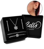 Gümüş Renk Zirkon Kaplama Kar Tanesi Kolye & 2'li Sallantılı Küpe & 2'li Bileklik Hediye Seti