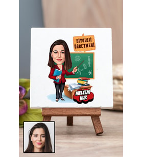 Kadın Biyoloji Öğretmenine Öğretmenler Günü Hediyesi Karikatürlü Masa Dekoru