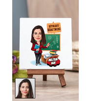 Kadın Biyoloji Öğretmenine Öğretmenler Günü Hediyesi Karikatürlü Masa Dekoru