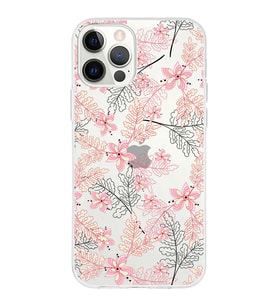 Apple iPhone 12 ProMax Uyumlu Kapak Floral Kırmızı Tasarımlı Şeffaf Silikon Kılıf