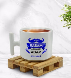 BK Gift Kişiye Özel Benim Babam Adam Gibi Adam Tasarımlı T Kulplu Beyaz Middle Kupa Bardak - Model 1