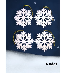 Yılbaşı Çam Ağacı Süsleri Kar Tanesi  4 Adet 9 x 9 cm  (Beyaz)