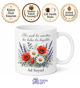 Bahçe Çiçekleri Temalı Baskılı Kupa Bardak Hediye Porselen Mug