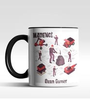Kişiye Özel Madenci Tasarımlı Siyah Kupa (Siyah - Beyaz)