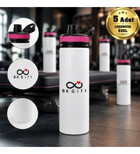 Logonuza Özel 5 Adet Askılı Alüminyum Su Matarası - 800 ml Kurumsal Matara