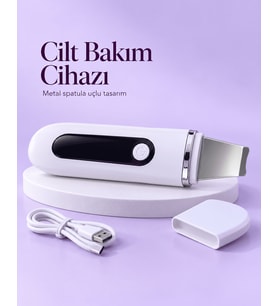 USB Şarjlı Metal Spatula Uçlu Beyaz Yüz ve Cilt Bakım Cihazı