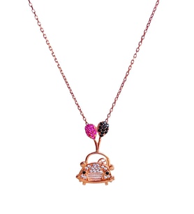 Gümüş Zirkon Gold Pembe Siyah Balonlu Araba Tasarım Trend Kadın Kolye Doğum Günü Hediye