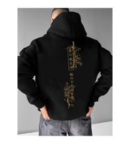 Nevermind Unisex Oversize Siyah Hoodie Japonca Yazılı Sa-kura Çiçekli Gold Baskılı Kapüşonlu Sweatshirt