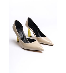 Scarlet Bej Kırışık Rugan (8cm) Topuk  Boyu Günlük Kullanım Stiletto