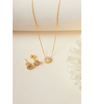 Elika Silver 925 Ayar Gümüş Tek Taş Model Kolve Küpe Set (Altın)
