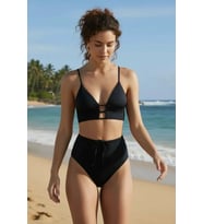 Mulvxbrf Brf02 Kadın Siyah Yüksek Bel Toparlayıcı Bikini Takımı (Mulvix)