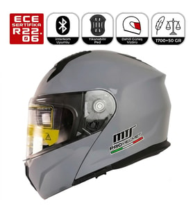 M966 V2 Gri Motosiklet Kaskı Güneş Vizörlü Çene Açılır Motorcu Kask