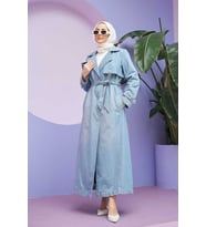 6458-Allerli Denim Trençkot Mavi