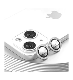 Apple iPhone 13 Mini Kamera Koruyucu Lens Mercek Metal Çerçeveli 2li Set Gümüş Gri Silver