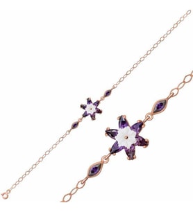 Gümüş Rose Mor Lotus Çiçeği Bileklik