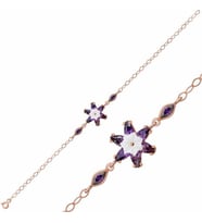 Gümüş Rose Mor Lotus Çiçeği Bileklik