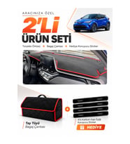 TOYOTA CHR (2016-2022) Uyumlu Torpido Örtüsü + Tay Tüyü Bagaj Çantası + Sticker Seti - Siyah Kırmızı