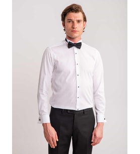 Beyaz Erkek Slim Fit Çizgili Ata Yaka Uzun Kol Gömlek