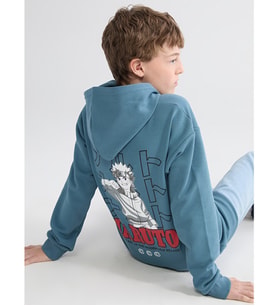 LCW Kids Mavi Kapüşonlu Naruto Baskılı Erkek Çocuk Sweatshirt
