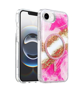 Onegif Apple iPhone 17E Lotus Simli Magsafe Kapak - Pembe