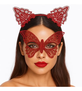 Gösterişli Kırmızı Dantel Maske Ve Taç Seti 7 No – Masquerade Ve Davetler İçin