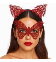Gösterişli Kırmızı Dantel Maske Ve Taç Seti 7 No – Masquerade Ve Davetler İçin