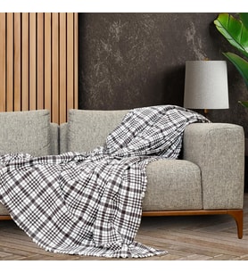 SoftMicro Kazayağı Desenli 130x180 cm Koltuk Örtüsü Şalı, Kanepe Örtüsü, Tv Battaniyesi Siyah Beyaz (Siyah & Beyaz)
