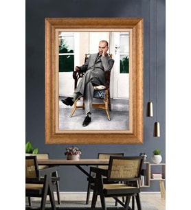 Altın Varaklı Çerçeveli Paspartulu Atatürk Tablo nh448 (Gold)
