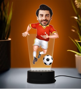 Doğum Günü Hediyesi,Sevgiliye Hediye, Kişiye Özel Fotoğraflı Futbolcu Karikatür 3D Led Lamba (Beyaz)