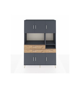 Hyperion Dolap 9 Raflı 3 Çekmeceli 6 Kapaklı 132x44x195 Antrasit-Antrasit/Çam