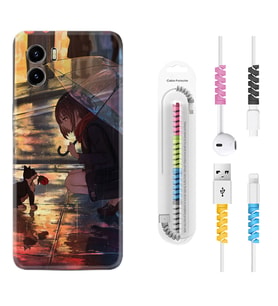 Vivo Y15S Y32 Y33S Y51 Y53S Kılıf Kablo Koruma Spiral Silikon Kız ve Kedi 1762
