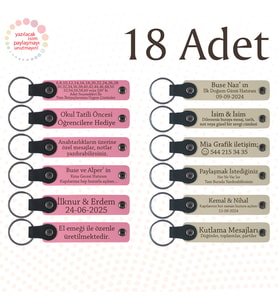 Pembe & S Kahve, 18’li Set, Kişisel Mesajlı Deri Anahtarlık, İngilizce Öğretmeninden Karne Sürprizi
