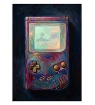 Game Boy ve Renkli Soyut Galaksi Ekranlı Dekoratif Kanvas - Mdf Ahşap Tablo