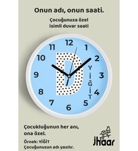 İsme Özel D Harfi Çocuk Odası Duvar Saati Orta Boy 30 cm Beyaz Camlı Sessiz