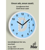 İsme Özel D Harfi Çocuk Odası Duvar Saati Orta Boy 30 cm Beyaz Camlı Sessiz