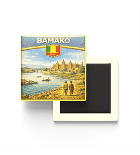 Retro Mali Bamako Şehri Temalı Vintage Buzdolap Magneti – 9x9 cm