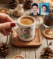 Kişiye Özel Karikatürlü Yeşil Beyaz Baba Oğul Türk Kahvesi Fincanı Babalar Günü Hediyesi