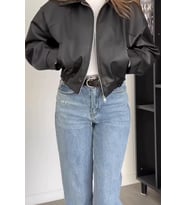 Prifaldi London Oversize Bomber Belden Lastikli Deri Ceket Siyah