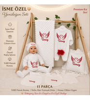 İsme Özel Nakışlı Yenidoğan Hastane Çıkışı Seti %100 Pamuk Bebek Seti (Kız)