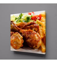 KIZARMIŞ TAVUK VE PATATES KARE KANVAS TABLO 50x50cm (Karışık)