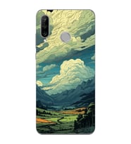 Huawei P30 Lite Uyumlu Doğa ve Bulut Desenli Şeffaf Telefon Kılıfı