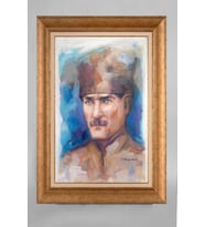 Altın Varaklı Paspartulu Çerçeveli Atatürk Tablo nt759