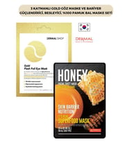 3 Katmanlı Gold Göz Maske ve Bariyer Güçlendirici, Besleyici, %100 Pamuk Bal Maske Seti