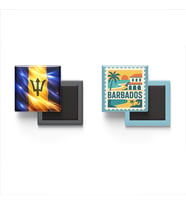 Buzdolap Magnetleri - Barbados Bayrağı ve Bridgetown Posta Pulu Tema - 2'li Set Magneti