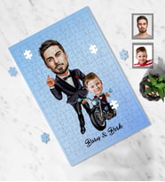Kişiye Özel Babalar Günü Baba Erkek Çocuk Karikatürlü A3 130 Parça Puzzle Model-4