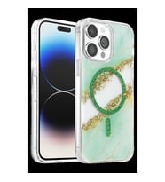 Onegif Apple İphone 15 Pro Max Lotus Simli Magsafe Kapak - Yeşil
