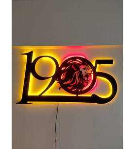1905 Taraftar Tablosu Ahşap Led Işıklı Duvar Tablosu Siyah Mdf , 3m Kablo Uzunluğu (K.Siyah)