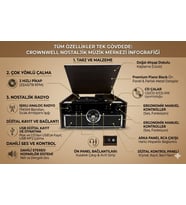 Crownwell Nostaljik Müzik Merkezi – Plakçalar, Radyo, CD ve USB Destekli Retro Tasarım